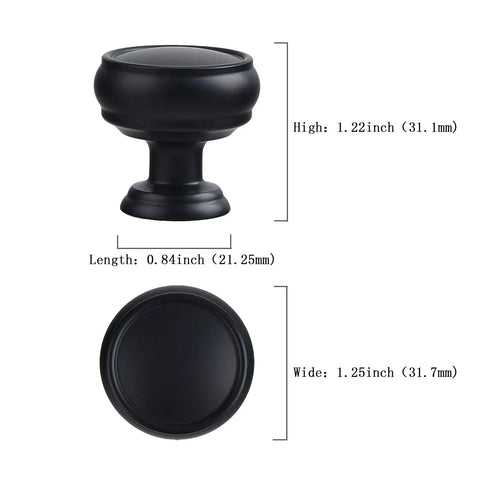 Dimensions of 10 Pack Matte Black Cabinet Knobs 1-1/4 Inch Modern Zinc Alloy Hardware For Kitchen Cabinets, Dresser And Drawer Knobs