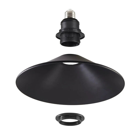 Two Pack E26 To E26 Industrial Ceiling Light Fixtures Matte Black Farmhouse Style components, including socket and shade.