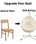 Comparison of wooden chair and Hanging Egg Chair With Stand For Patio And Balcony, Indoor Outdoor Swing Chair With Comfy Cushioned Seat And Headrest, Weatherproof PE Wicker, Sturdy Steel Frame, 350 Lbs Capacity, White