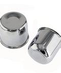 Two chrome steel trailer wheel center caps, push thru style, for 4.25 inch center bore, water resistant and anti rust for trailer rims.