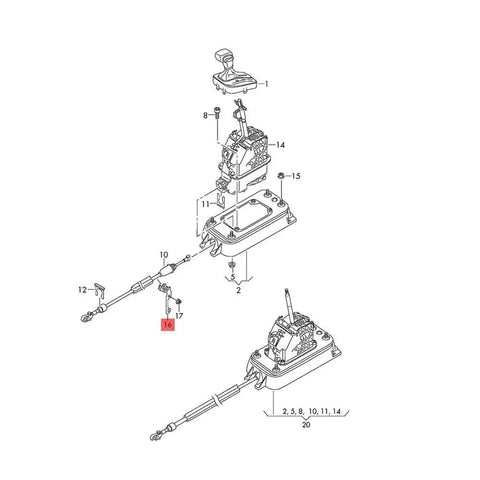 Diagram showing Automatic Transmission Gear Shift Cable Connector 09G321397A Replacement Base for VW/Audi models assembly