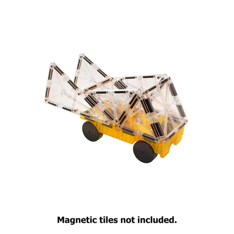 Cars Magnetic Building Set Green And Yellow 2 Piece Chassis For Kids Build Cars Trucks And Trains Reusable Box Converts To Ramp