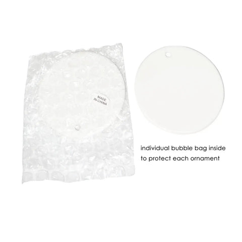 Bulk Pack Of 12 Sublimation Ceramic Ornaments 2.83 Inch Round White Gloss Finish Blank Hanging Ornaments with bubble wrap