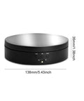 Motorized Rotating Display Stand With Electric Turntable For Products Photography Display Jewelry Watch 3D Models Cake Collectibles Featuring Manual Speed Adjustment And Multiple Angular Views In Sleek Matte Finish, top view showing buttons and dimensions.
