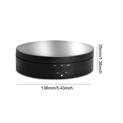 Motorized Rotating Display Stand With Electric Turntable For Products Photography Display Jewelry Watch 3D Models Cake Collectibles Featuring Manual Speed Adjustment And Multiple Angular Views In Sleek Matte Finish, top view showing buttons and dimensions.