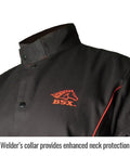 BSX 9 Oz Contoured Flame-Resistant Cotton Welding Jacket With Welder's Collar, dual scribe pockets, leather snaps, XL, black