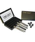 M8x1.25 Thread Repair Kit with 5 inserts, solid bushings, self-locking for car and machinery repairs, Made in USA, shown in open case.