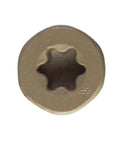 Close-up of T25 6-lobe head of Deck-Drive DSV Wood Screw Collated 8 By 1-5/8 Inches T25 6-Lobe Tan Exterior Deck Fasteners
