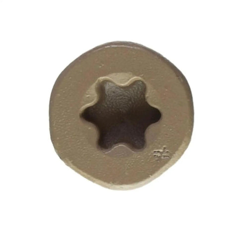 Close-up of T25 6-lobe head of Deck-Drive DSV Wood Screw Collated 8 By 1-5/8 Inches T25 6-Lobe Tan Exterior Deck Fasteners