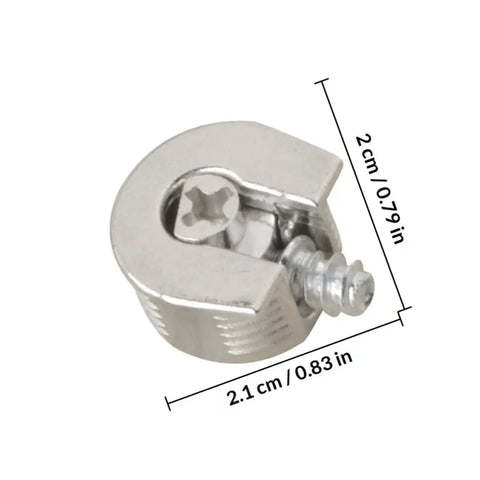 Close-up of 3-in-1 connecting dowel from 10Pcs Zinc Alloy Cabinet Shelf Pins With Flush Screws And Tarnish Resistant Finish, measurements shown.