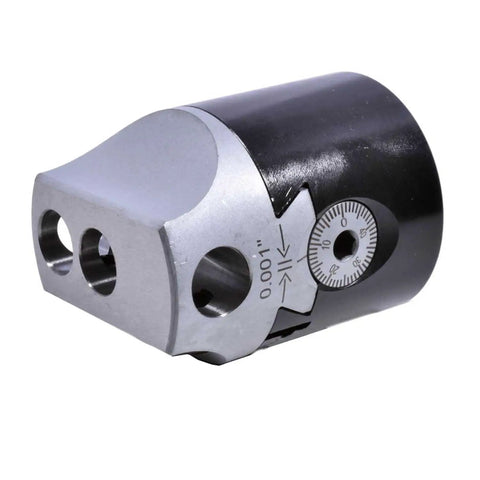 Close-up of NT40 M16 Boring Head Set With 2 Inch Boring Head And 1/2 Inch Boring Bar, durable black finish, fine adjustment dial visible.
