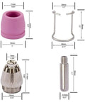 Premium Ag60 G55 Wsd60 Plasma Cutting Torch Tip Nozzles Consumables Kit includes various nozzle components with dimensions for precise cuts.