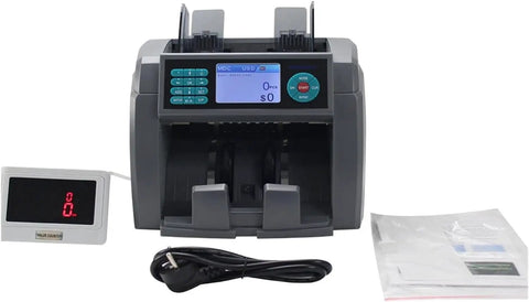 Hassle Free Multi Currency Money Counter Machine With Advanced Cis Sensor Authentication Automatic Receipt Printing High Speed Bill Sorting For Retail Bosses And Daily Cash Handlers, showing sleek design and control panel.