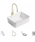 USZWBY Vessel Sinks Household Wash Basin Single Ceramic Gold Edge Art Small Size Bathroom Bowl Sink with faucet and accessories.