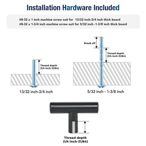 Installation instructions for Matte Black 2 Inch Cabinet Knobs 30 Pack Stainless Steel Kitchen Cabinet Knobs with screws included