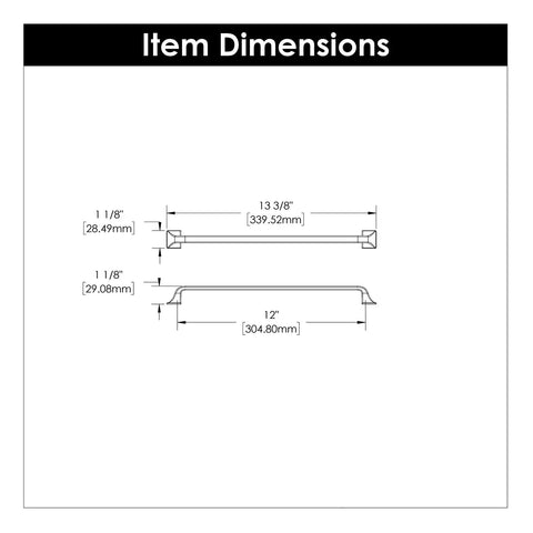 Five Pack Dope Solid Core Kitchen Cabinet Pulls In Champagne Bronze 12 Inch Hole Center Luxury Handles, dimension diagram