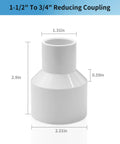 LESSO 10PCS PVC Pipe Fittings, 1-1/2" to 3/4" PVC Reducing Coupling (SOC × SOC), shown with dimensions for plumbing use.