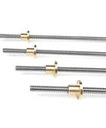 8mm T8 Threaded Trapezoidal Lead Screw For 3D Printers, Beefy Stainless Steel Durability, 2mm Pitch Or 12mm Lead Options, Easy Install, Precise Motion, One Piece Construction, Ideal For DIY CNC And FDM Printers, stainless lead screws shown in four lengths
