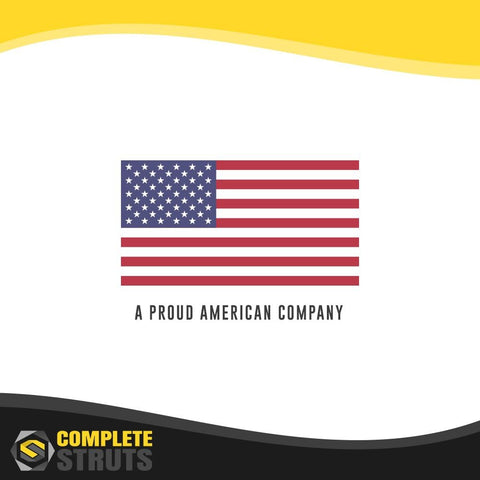 American flag with text 'A Proud American Company' promoting Rear Complete Strut Assemblies With Coil Springs Replacement For 2004 Thru 2013 Chevrolet Impala Set Of Two Up To 17 Inch Wheels One Year Warranty With Easy Install