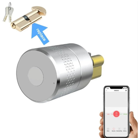 Slick Fingerprint Smart Lock For Front Door With Electronic Cylinder Motor And Keyless Entry System showing biometric sensor and app control.