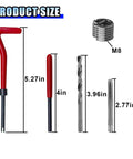 Components of Heavy Duty M8 Thread Repair Kit With 30 Pieces Helicoil Set M8 By 1.25, including tools and inserts.