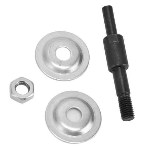 Arbor Shaft Adapter For Drill To Grinder Conversion With 8mm Round Shank Threaded Shaft And Two Washers Shown With Included Nut
