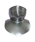 Front view of Heavy Duty 18 Gauge Steel Neck Armor Set For LARP And Cosplay, full gorget and bevor, rust free painted finish.