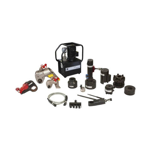 Heavy Duty Hydraulic Torque Wrench Built Tough With Lightweight Al Ti Alloy Hollow Body Electric Pump Driven 232 To 2328 Nm Range Precision Dial In compact tools and accessories.