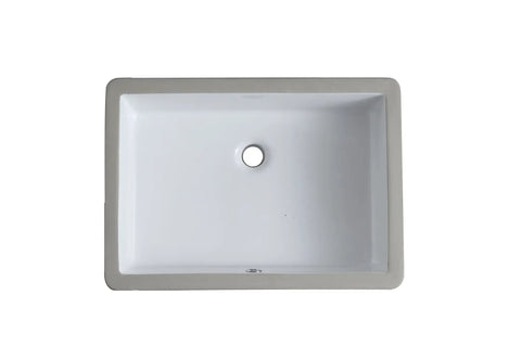 Top view of the Lincoln Undermount Ceramic Basin Sink in Glossy White with integrated overflow, rectangular design.