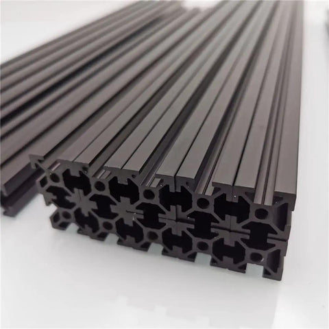Black Anodized Blind Joints for Voron 2.4 3D Printer Extrusion Frame Kit HFSB5-2020 250mm Size Includes 300mm and 350mm Options Built Tough With Chrome Plated Rails for Smooth Motion. black aluminum extrusion bars stacked on white surface