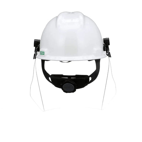V-Gard Accessory System Kit With White Cap, Frame For Slotted Caps, And Clear Polycarbonate Visor, safety gear front view