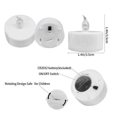 50 Pack Battery Powered Tea Lights LED Flickering Flameless Candles with CR2032 battery and on/off switch