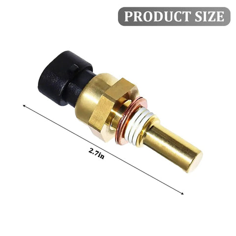 Road Ready Direct Fit Engine Coolant Temperature Sensor Replacement For 19236568, 2.7in size, brass and plastic construction, shown from side.
