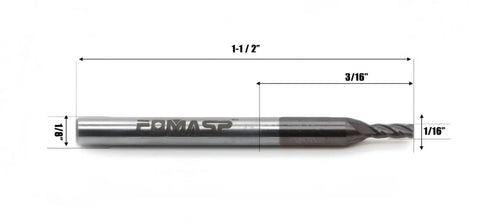 Carbide Square End Mill 4 Flute Diameter One Sixteenth Inch, Cutting Length Three Sixteenth Inch, Shank One Eighth Inch