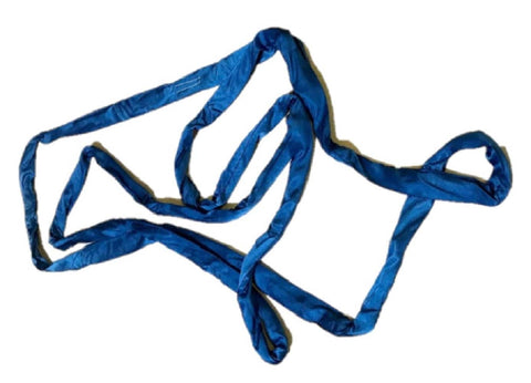Blue 10 Ft Endless Round Sling 21200 Lb Vertical WLL And 42400 Lb Basket Capacity Heavy Duty Lifting Strap laid out on white surface