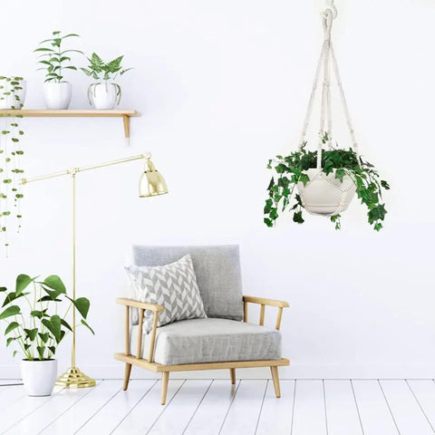Extra Long 43 Inch Macrame Planter Hanger For 12 Inch Pots With Swag Hook Large Indoor Plant Display No Tassel Cotton Rope Beige XL No Pot Or Plant Included Sturdy 4mm Cord