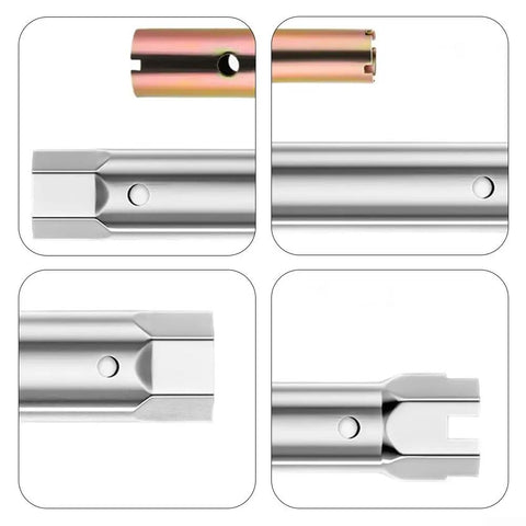 Versatile Hex Socket Wrench With Real Slick Hollow Groove Body showing various angles of durable carbon steel construction.