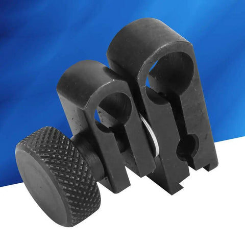 Rotatable Dovetail Dial Indicator Clamp Kit With Sleeve Lever Accessory Tungsten Steel Build Fits 8mm 6mm And 4mm Dial Indicators Universal Meter Clip For Precise Setup And Quick Easy Adjustments shown from side view with knurled knob.
