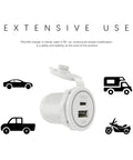 Tough As Nails Waterproof Type C Usb Car Charger Socket With Rubber Cap For 12V And 24V Rides showing charging ports and design.
