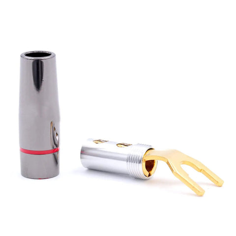 Premium Gold Plated Banana Plug And Screw Spade Fork Terminal Set For Speaker Wire Hookup Bullet Style, solid copper connectors
