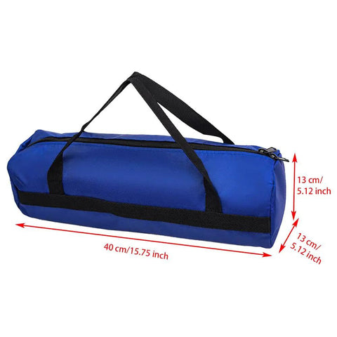 Heavy Duty 15.7 Inch Tool Pouch With Zipper Waterproof Canvas Utility Bag Wide Mouth Handle Tote, blue, dimensions shown, side view.