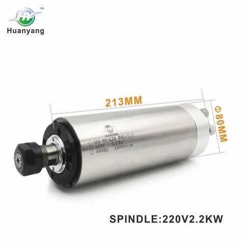Plug And Play 220V 2.2KW VFD Spindle Package For CNC Router With 24000 RPM ER20 Spindle No Fuss Setup 80mm Clamp 75W Water Pump Easy Hookup Cable Kit And Preset Parameters For Direct Ready Run, 80mm x 213mm spindle