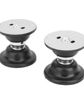 Powerful Heavy Duty RV Magnetic Door Stopper Set Stops Travel Trailer Doors Securely With Strong Magnets And Durable Build, black and silver.