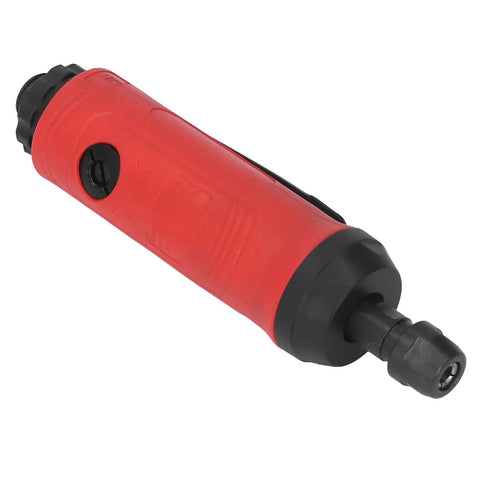 Heavy Hitter Pneumatic Air Die Grinder Turning 18000 RPM With A Slick Zinc Alloy Frame And Built In Muffler For Rock Solid Quiet Power On Metal And Wood Jobs Without The Grind, red and black design.