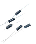 Set Of 10 Axial Polarized Electrolytic Capacitors 2.2uF 63V, 3.3uF 63V, 4.7uF 63V, 5x13mm For DIY Electronics Projects And Audio Gear, A Must For DIYers And Gearheads On Any Bench. black axial electrolytic capacitors with leads