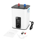 Ditch The Cold Water Wait Under Sink Electric Mini Tank Water Heater 8 Liters 1500 Watt with LED display and installation accessories.