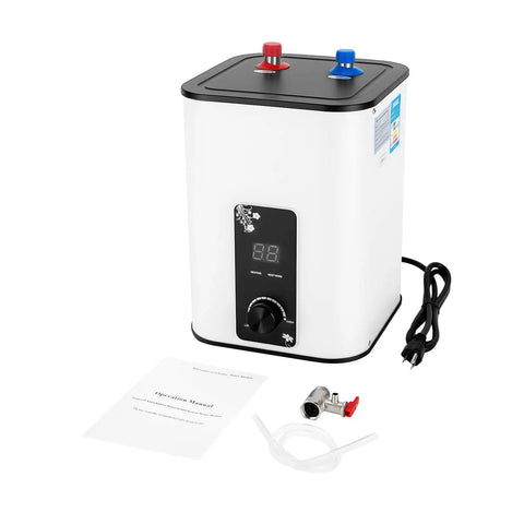 1500W Electric Mini Tank Water Heater 8 Liter Compact Under Sink Unit Pumps Out Instant Hot Water Stat with display and accessories