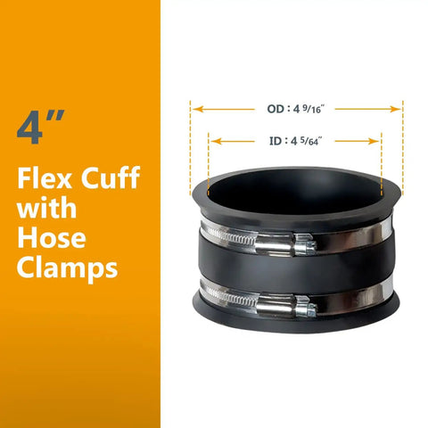 Four Inch To Two And One Half Inch Pro Grade Reducer Kit With Flexible Dust Cuff And Stainless Steel Hose Clamps close-up view