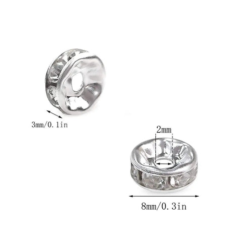 200 Pcs Crystal Rondelle Spacer Beads 8mm Silver Plated For Jewelry Making And Beadwork Bling Ready Sparkle