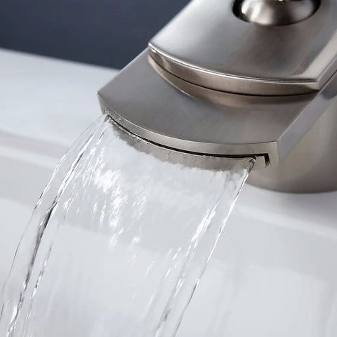 Flow from Wave Single Lever Waterfall Lav Faucet In Brushed Nickel, Solid Brass Pro-Grade Build, High-Pressure Ceramic Cartridge